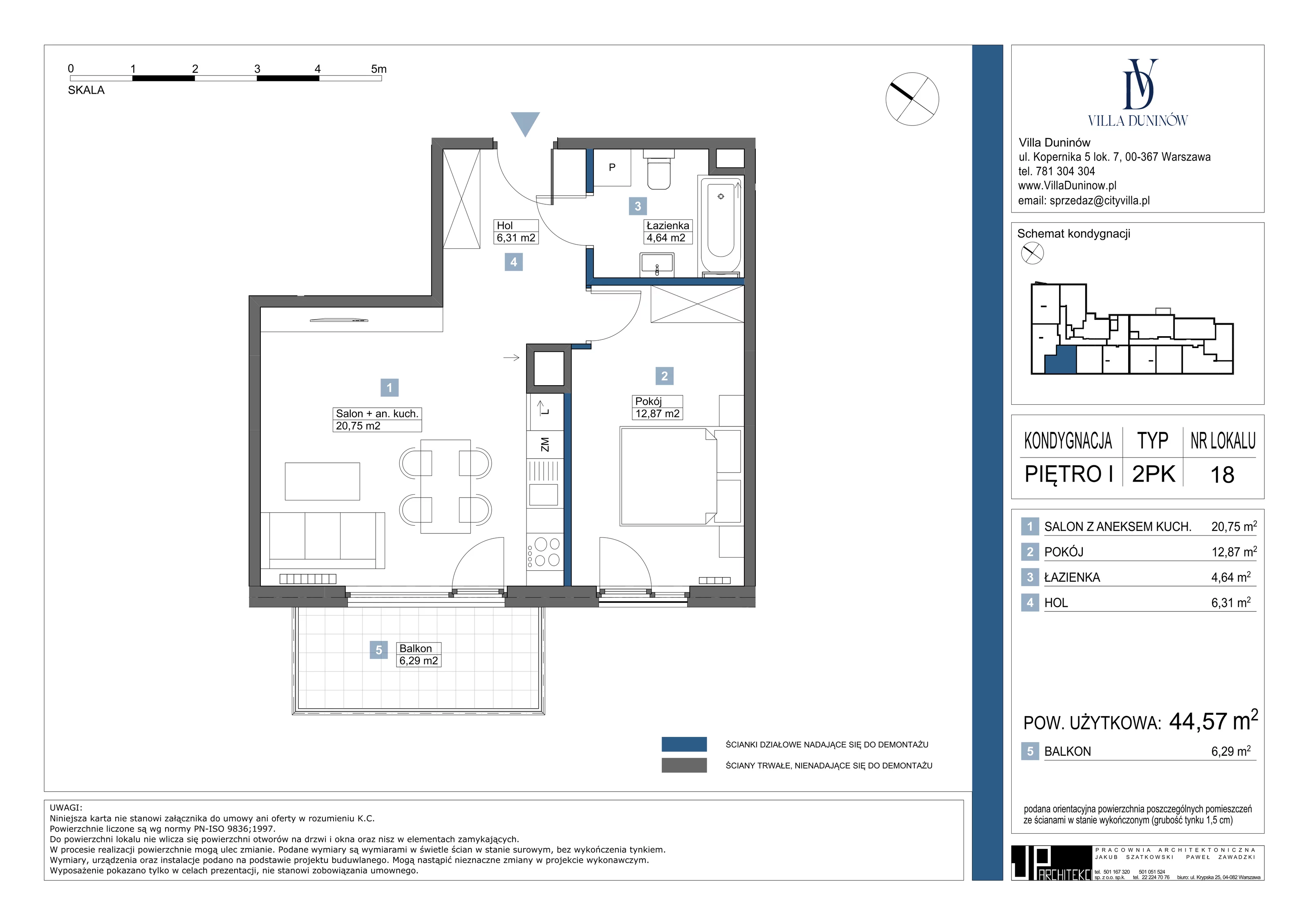 Mieszkanie 44,57 m², piętro 1, oferta nr 18, Villa Duninów, Warszawa, Białołęka, Henryków, ul. Duninów 7, 03-182 Warszawa